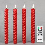 Rhytsing Set of 4 Red Flameless Twist Taper Candles with Timer, Battery Powered Spiral Table Dinner Wedding Candles, Warm White Light, Remote & Batteries Included