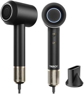 7MAGIC Hair Dryer with 11,0000RPM Brushless Motor for Fast Drying, Low Noise High-Speed Blow Dryer with Tri-Colour LED Light Ring, 1400W Ionic Hair Dryer for Home and Travel, Magnetic Nozzle, Black