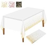 NEBURORA 1 Pack White and Gold Party Tablecloth Plastic Tablecloth 137x274cm Gold Dot Confetti DisposableTable Cover Rectangular Party Table Cover for Picnic, Baby Shower, Halloween, Birthday