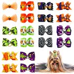 BIPY 20Pcs/Pack Pet Halloween Hair Bows with Rubber Bands for Small Dog Cat Puppy 10Pairs Hairbands Topknot Assorted Grooming Costumes Random Color