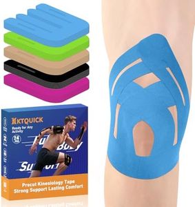PreCut Kinesiology Tape for Knees, 24PCS Upgraded Waterproof KTQUICK Knee Tape for Knee Pain Relief Pre Cut, Original Cotton Athletic Knee Tape, Waterproof&Hypoallergenic Latex-Free for Sports (Blue)