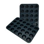 Set of 2 Mini Muffin Tray 24 Cup Silicone Muffins Pan, Non-Stick Cupcake Tin, Silicon Mould Bakeware, Reusable Baking Case for Mini Mince Pie, Cupcakes, Dishwasher Safe, 34 x 23 x 2.5 cm (Grey)