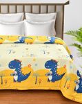 FRESH FROM LOOM Double Bed Kids Bed Blanket | Cartoon Printed Dohar for Kids Boy & Girls | Soft Children Comforter | Summer & Winter Blanket (90x100 Inches | Dinosaur Yellow)