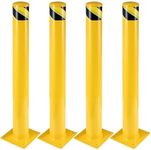 Safety Bollard 4 Packs, 36 Inch Height Bollard Post, 4.5 Inch Diameter, Yellow Safety Steel Bollard Post with 16 Anchor Bolts, for Traffic Control, Driveway Barrier, Parking Pole