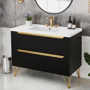 DWVO 40 Inch Freestanding Bathroom Vanity with Sink Combo, Modern Undermount Bathroom Storge Cabinet with 3 Holes Ceramic Basin, 4 Extra Large Drawers, Black