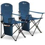 SUNMER Set of 2 Folding Camping Chairs, Extra Wide Lightweight Outdoor Chairs with Armrests and Cup Holder, 120 kg Capacity - Blue