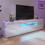 YITAHOME Modern LED TV Stand for 75", Entertainment Center with Large Storage Drawer, High Glossy Front Wood TV Cabinet Media Console for Bedroom, Living Room, Gaming Media Stand, White, 70"