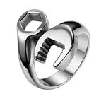 JewelryWe Stainless Steel Polished Biker Mens Ring Mechanic Wrench Design Colour Silver T(with Gift Bag)