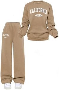 SOLY HUX Cute Clothes for Girls Sweatsuit Sets Crewneck Casual Sweatpants 2 Piece Outfits Sweatshirt and Pants Khaki Letter 11Y