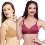 Lovable Women Girls Cotton Non Padded Pack of 2 Bra in Maroon & Skin Color- Ultra - Skin/Maroon- 36B