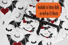 Black & White Bat Wings Red Hearts design wrapping paper. Eco friendly thick quality gift wrap. Available in sizes A3, A2 & metre rolls. Perfect for Halloween, Christmas, Birthday & Valentine gifts