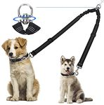 Kelivi Double Dog Lead Coupler, No Tangle 360°Swivel Rotation Two 2 Splitter, Heavy Duty Adjustable Bungee Reflective Dual Leash for Walking Medium Large (Black)