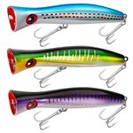 THKFISH Topwater Fishing Lures GT Popper Lures Saltwater Popper Lures Floating Fishing Lures Tuna Popper Lures with 3X Strong Hook Surf Fishing BlueLaser PurpleLaser GreenLaser 3pcs