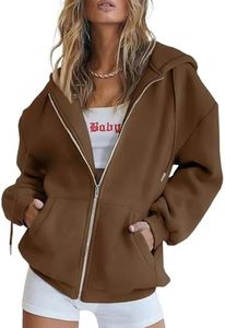 PRETTYGARDEN Women's 2026 Spring Zip Up Y2K Hoodies Casual Long Sleeve Sweatshirts Fall Winter Track Jackets with Pockets (Brown,X-Large)