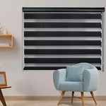 LUCKUP Zebra Blinds for Window Dual Roller Shades with Valance Cover Day and Night Curtains(36" W X 72" H-Black)