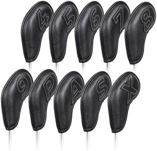 4-9,P,A,S,X 10pcs/Set Black Iron Headcovers Set with Large Leather No. Magentic Closure
