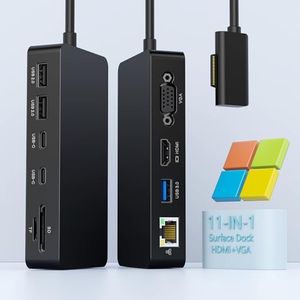 11 in 1 Surface Pro Docking Station, Microsoft Surface Dock Dual Displays 4K@60HZ HDMI+VGA, MS Card Reader for Microsoft Surface Pro 11/10/9/8/X/7/6/5/4, Surface Laptop Go/7/6/5/4/3/2/1 Surface Book