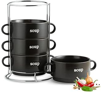 LAUCHUH Soup Bowls with Handles, French Onion Soup Bowls, Oven Safe Soup Bowls Serving Bowls for Father's Day, Entertaining, Party, Cereal, Pot Pies, Stew, Chill, Pasta, Stackable, Black