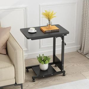 Furist Hospital Bed Table Over Bed Table with Wheels Adjustable Height Sofa Side Bedside Table, Rolling Hospital Table, Over Bed Table C Table Mobile Computer Desk Laptop Table (Black