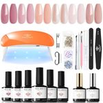 Modelones 20 PCS Gel Nail Polish Kit With U V Light Portable Dryer Lamp - 6 Cashmere Nude Pink Gel Polish Manicure Kit For Beginners Include Base and Top Coat Starter-Friendly Nail Liner Brush Gift For Women