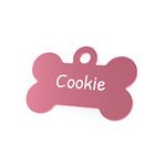 ENGRAVO Engraved Bone-Shaped Dog-Tags for Pets Pink with personalised Engraving and FREE Key-Rings. Get your customised Pet ID-Tag now!