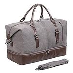 Overnight Travel Duffel Bag, Canvas Leather Oversized Weekender Bag Large Carry On Bag Travel Bag for Men or Women, [C] Grey, Fashion