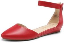 DREAM PAIRS Women's Low Wedge Ankle Strap Flats Shoes,Size 7.5,RED-PU-1,AMIGA