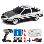 Goolsky RC Drift Car 30KM/H RC Car 1/16 4WD 2.4GHz High speed Remote Control Car LED Lights Replaceable Drifting Tires and Racing Tires USB Charging 4 Barricades Gift for Kids Adults White 2 Battery