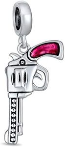 Western Marksmen Pistol Revolver Gun Dangle Bead Charm For Women Oxidized .925 Sterling Silver Fits European Bracelet