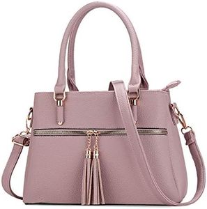 KKXIU Triple Compartment Purses and Handbags for Women Top Handle Satchel Shoulder Ladies Bags with Tassel (D-Pink)