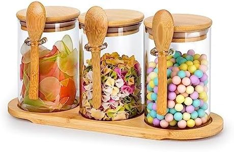 3-pack 18oz Airtight Glass Storage Canister with Wood Lid Spoon and Tray, Food Glass Jars ,Overnight Oats Containers with Lids,Decorative Kitchen Jars for Coffee Tea Sugar Spice,Salt Containers