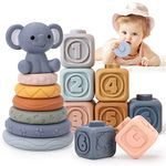 KaeKid Montessori Toys for Babies, Stacking Baby Toys 6-12 Months, 13Pcs Soft Building Blocks & Rings, Sensory Toys for Toddlers 1-3, Teething Toy Gifts for 9 12 18 Months Baby Girls Boys Infants