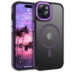 BENTOBEN for iPhone 15 Plus Case,[Compatible with MagSafe] Slim Translucent Matte Magnetic TPU Bumper Shockproof Protective Anti Slip Women Girl Case iPhone 15 Plus,Black/Purple