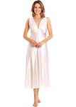 undercover lingerie Womens Satin & Deep Lace Long Chemise Nightdress with Build Up Shoulder N52 Pale Pink