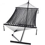 PNAEUT Double Hammocks with Stand Heavy-Duty for Outside, Handwoven Caribbean Rope Hammock 2 Person, Max 475 lbs Capacity (Abyss, with Stand)