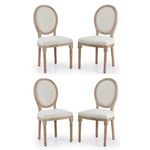 VONLUCE Accent Chairs Set of 4, French Upholstered Dining Chairs for Bedroom Living Room Kitchen, Vintage Vanity Chairs with Oval Birch Backrests Rubberwood Legs, Louis XVI Farmhouse Home Decor, Beige