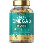 Vegan Omega 3 DHA from Algae Oil 1500mg | 60 Softgels | High Strength 450mg of ALA and 240mg of DHA Per Serving | No Artificial Preservatives | by Horbaach