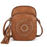 Small Crossbody Bags for Women Boho Cell Phone Purse Cross body Handbags with Triple Zip Pockets,Vegan Leather, Yellowish Brown, Small