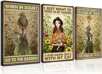 Riveda Vintage cottage Wall Art Set Garden Signs Canvas 3 prints Into The Garden I Go To Lose My Mind And Find My Soul Tin Sign Hippie Girl Poster Retro Wall Decor (Garden Girl, 12“*16”*3)