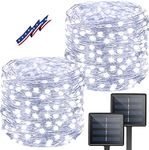 Solar String Lights Outdoor, Upgraded 2-Pack 80FT 200 LED Solar Twinkle Lights for Outside, Waterproof Silver Wire 8 Modes Solar Fairy Lights for Garden Patio Tree Christmas Party Wedding (Cool White)