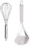 Wofier® Combo Set of Stainless Steel Egg Whisk/ Egg Beater with Stainless Steel Masher