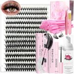 DIY Lash Extension Kit Cluster Lashes 280 Pcs 9-16mm 40D Individual Lashes Clusters with Lash Bond and Seal Glue Remover Tweezers Lash Shampoo Cleansing Brush Lash Brush