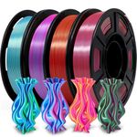 YOUSU 4x250g Dual Color PLA Filament 1.75 mm, Shiny Silk 3D Printer Filament Bundle, Color Change PLA Filament for FDM 3D Printer, Multicolor Filament, 4x250g Pack