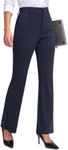 Rammus Womens Straight Leg Casual Pants with Zipper Pockets Stretch Dress Work Pants for Women Business Office Slacks Navy