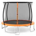 GYMAX Trampoline Outdoor 8FT 10FT 12FT, ASTM Approved Trampolines with Enclosure Net, Ladder & Seamless Design, 880/1100LBS Heavy Duty Backyard Recreational Trampoline for Kids, Adults (Orange, 10 FT)