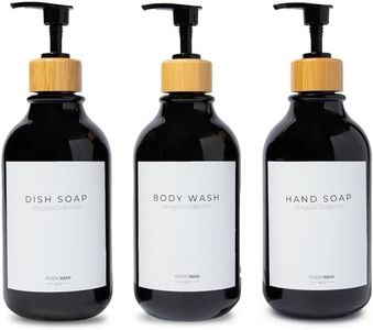 MaisoNovo Refillable Shampoo and Conditioner Bottles | 16.9 fl oz Set of 3 Black Plastic Bottles Black Bamboo Pumps