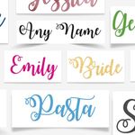 Curly Personalised Vinyl Name Stickers 3.75cm Height 21 Beautiful Colours. Perfect for Bottles, Weddings and Other Events, Label Decal