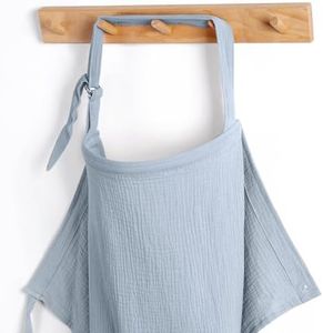 Blissful Diary Muslin Nursing Cover for Breastfeeding, Breathable Breastfeeding Cover up with Arch Neckline for Women, Nursing Apron(Light Blue)