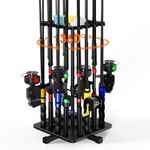 Roylvan Fishing Rod Holders for Garage, 360° Rotating Vertical Fishing Rod Rack, Metal Fishing Pole Stand Holds 16 Rods, Fishing Gear Equipment Storage Organizer for Ground, Fishing Gifts for Men