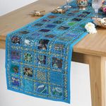 Blue Denube Hand Embroidered Cotton Table Runner Colorful Patchwork Boho Bohemian Room Decor Indian Wedding Reception Party Decorative Placemat for Dining Table 12x72 Inch